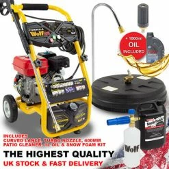 Formula Wolf 275 Petrol Pressure Washer, Curved Lance, Turbo Nozzle, Patio Cleaner, Oil & Snow Foam Kit