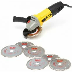Wolf 850w Angle Grinder & Two 3pc Disc Sets